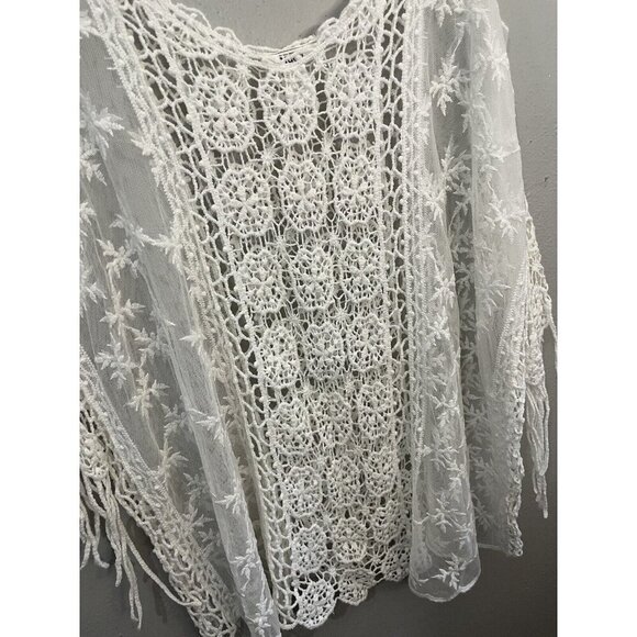 Mudd Blouse Cold Shoulder Lace And Crochet Beige Blouse One Size - Picture 5 of 9